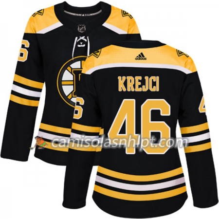 Camisola Boston Bruins David Krejci 46 Adidas 2017-2018 Preto Authentic - Mulher